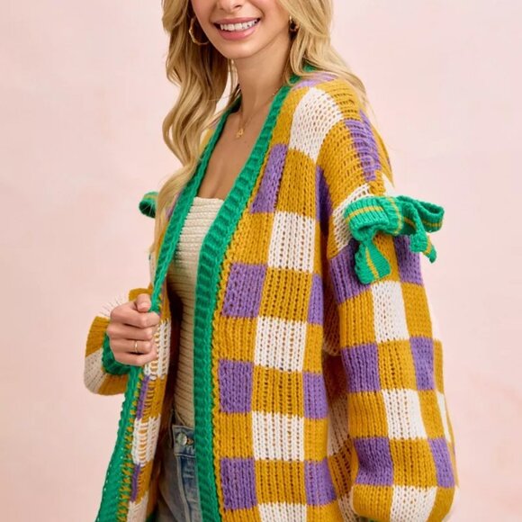 BiBi Mardigras Checker Board Front Open Cardigan - Picture 15 of 16